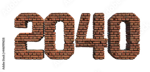 2040 red brick wall bold letters isolated on white 3d-illustration 