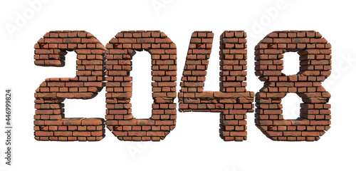 2048 red brick wall bold letters isolated on white 3d-illustration 