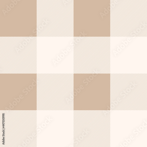 Bold neutral gingham seamless vector pattern. Light beige brown buffalo check plaid texture. Rustic, modern, farmhouse country style shabby chic checkered design. Large scale repeat background print.