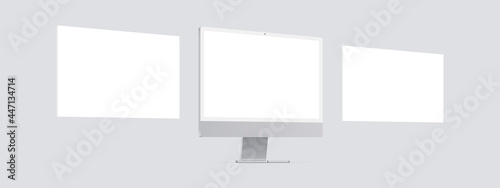 Computer Monitor Mockup With Blank Web Screens, Side Perspective View. Vector Illustration