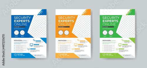Business flyer security services 3 colorful accents templates.