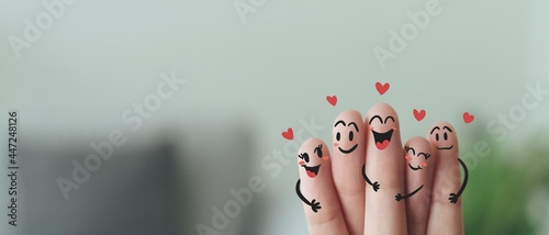Closeup of Fingers With Happy Smiling Face, Friendship, Family, Group, Teamwork, Community, Unity, Love Concept.