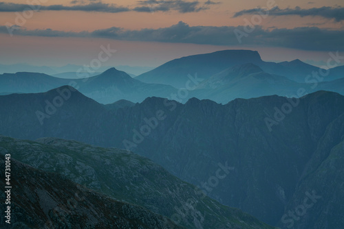 Ben Nevis mountain at sunset. located in the highlands of Scotland.