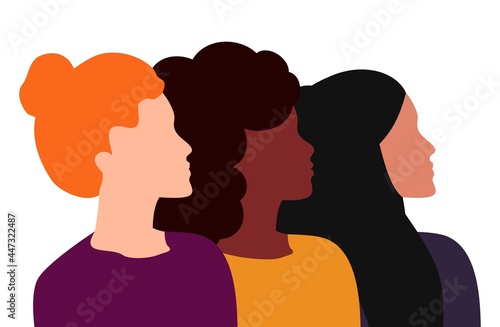 women look up, feminists of different races and cultures together
