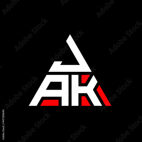 JAK triangle letter logo design with triangle shape. JAK triangle logo design monogram. JAK triangle vector logo template with red color. JAK triangular logo Simple, Elegant, and Luxurious Logo. JAK 