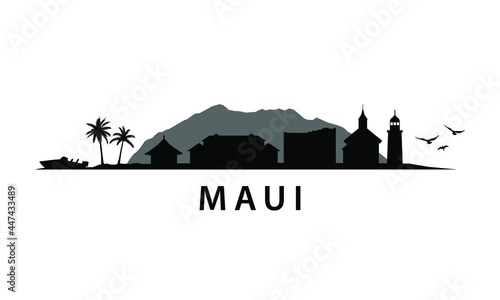 Maui Hawaii American Island in USA Skyline Landscape Vector Graphic