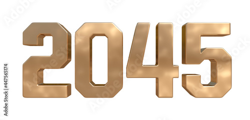 2045 golden bold letters isolated on white 3d-illustration