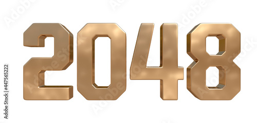 2048 golden bold letters isolated on white 3d-illustration