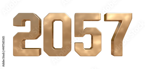 2057 golden bold letters isolated on white 3d-illustration