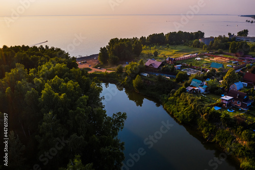 Novosibirsk Ob reservoir and private houses. Berdsk, Western Siberia