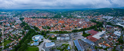 Aerial view of the city Amberg in Germany, Bavaria. on a cloudy day in spring