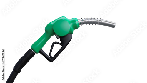 Nozzle gasoline pump fuel station isolated on white background. Green energy. 3d render. 