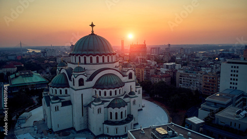 Drone view of Saint Sava temple, one of the largest Orthodox churches in the world - Belgrade, Serbia.
