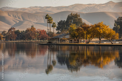 Morning view of Lake Ming in Bakersfield, California, USA.