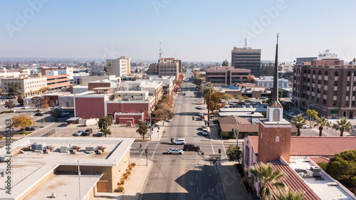 Afternoon aerial skyline view of downtown Bakersfield, California, USA.