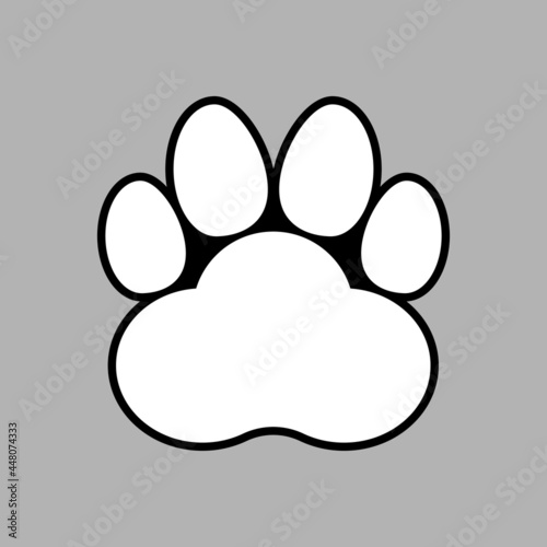 Large black and white paw print. Animal theme. Vector template. Isolated illustration and drawing. 