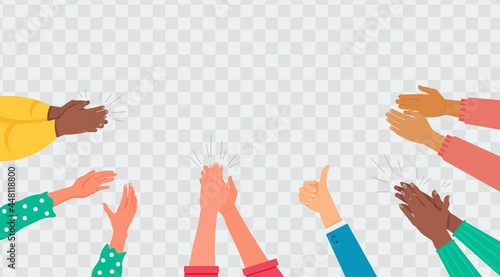 Multiracial male and female hands clapping bravo applause. Audience greeting showing cheer expression, giving positive feedback and support vector illustration over transparent background