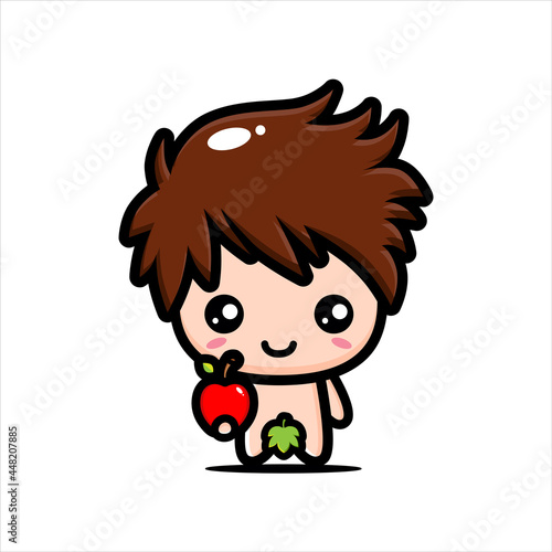 cartoon cute adam vector design holding an apple