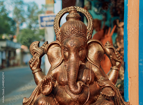 A clay made idol of Ganesha (Hindu God), on display for sale at a roadside souvenir stall in Bishnupur, West Bengal. Bishnupur is famous for terracotta handicrafts.