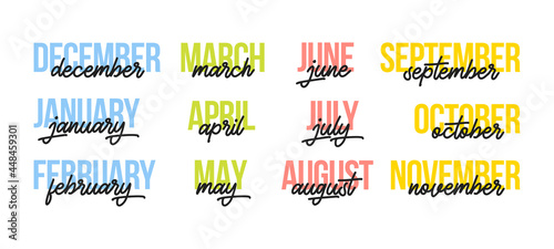 12 month. lettering months of the year. Vector illustration