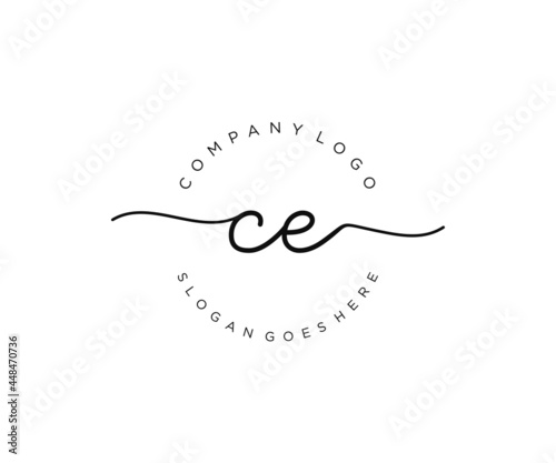 initial CE Feminine logo beauty monogram and elegant logo design, handwriting logo of initial signature, wedding, fashion, floral and botanical with creative template.