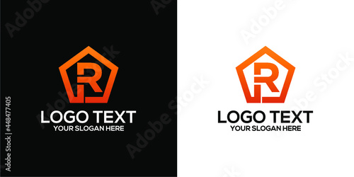 a set of initial letter R logo combine with pentagon . premium vector
