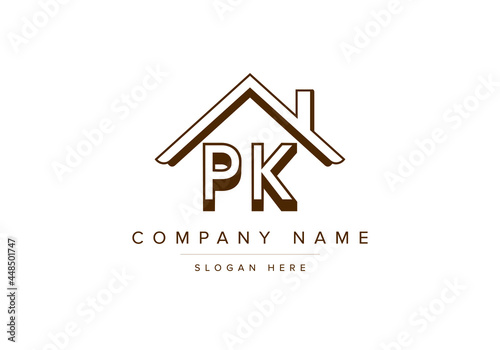 Alphabet letters PK home or house logo for real estate