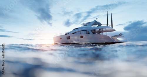Catamaran motor yacht on the ocean