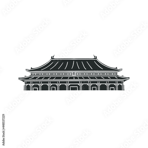 Bei Jing apm, Wang Fu Jing, Dongcheng Qu, Beijing Shi, China Temple Icon Silhouette Illustration. Asian Architecture Vector Graphic Pictogram Symbol Clip Art. Doodle Sketch Black Sign.