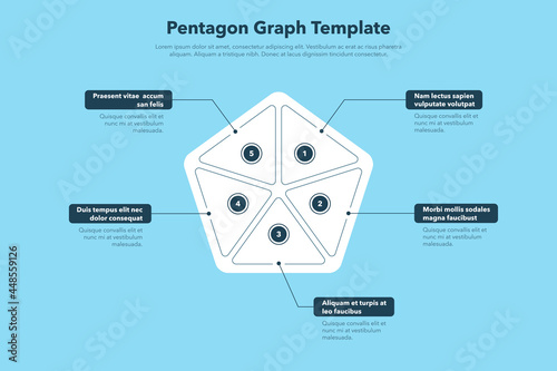 Pentagon process diagram with five steps - blue version. Easy to use for your website or presentation.