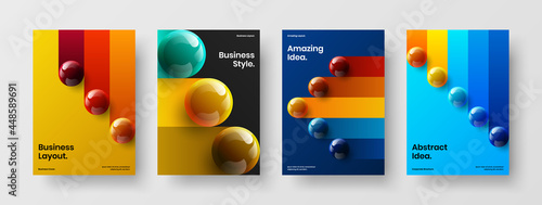 Original poster vector design template set. Premium 3D balls brochure concept collection.