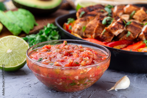Tex-Mex cuisine salsa Asada sauce with roasted vegetables, horizontal