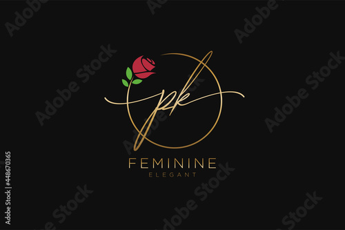 initial PK Feminine logo beauty monogram and elegant logo design, handwriting logo of initial signature, wedding, fashion, floral and botanical with creative template.