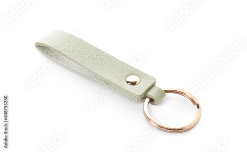 Leather keychain on white background