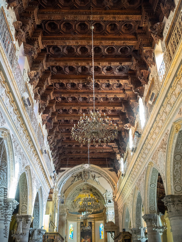 Enna Cathedral interior with Corinthian Order columns and a wooden ceiling