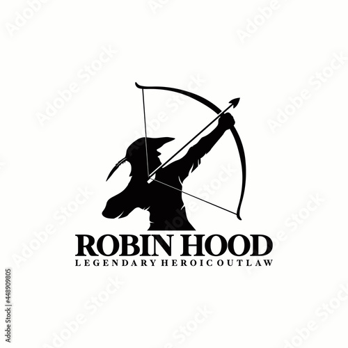 Robin Hood the legendary villain silhouette design logo retro vintage archer fighter logo