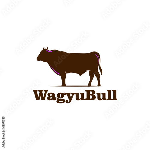 wagyu the bull breeds from japan logo, silhouette of big and strong cattle vector illustrations