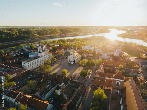 Aerial shot of the Town Hall of Kaunas in Lithuania
