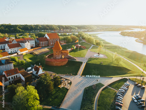 Aerial shot of Kaunas Castle in Lithuania