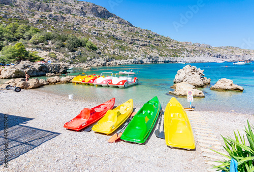 Boats in Anthony Quinn Bay on Rhodes island, Greece