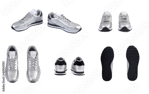 the same sport shoe in various poses on a white background