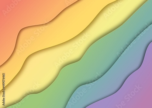 Abstrakcyjna tęczowa kompozycja do projektowania grafiki, tekstu i wiadomości. Tło z kolorowymi warstwami wyciętymi z papieru. Kolory flagi LGBTQ Trans. Koncept równości, wolności, równych praw.