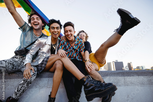Queer people celebrating gay pride outdoors