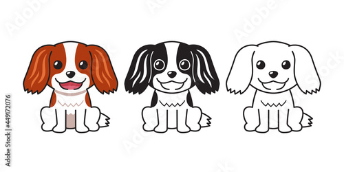 Vector cartoon set of cavalier king charles spaniel dog for design.