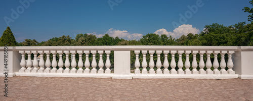 Luxury classical white stone balustrade fence on sidewalk of old castle area