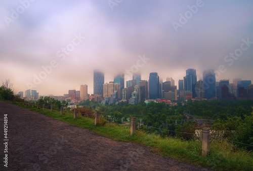Cloudy Sunrise Over Downtown Calgary In The Summer
