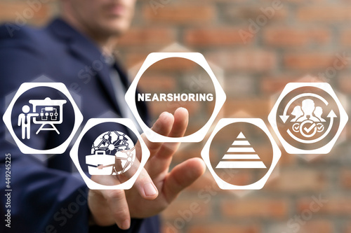 Business concept of nearshoring. Nearshore. Outsourcing of business processes in the company.