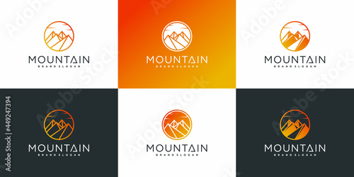 Set of mountain logo design template with luxury circle style Premium Vector