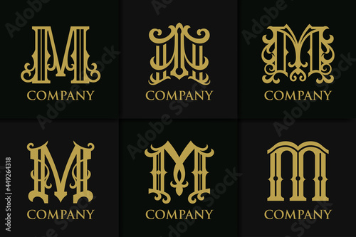 Set monogram letter m vintage collection