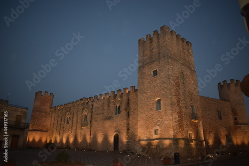 Castle of the Counts of Modica in Alcamo seen at night, Sicily, Italy